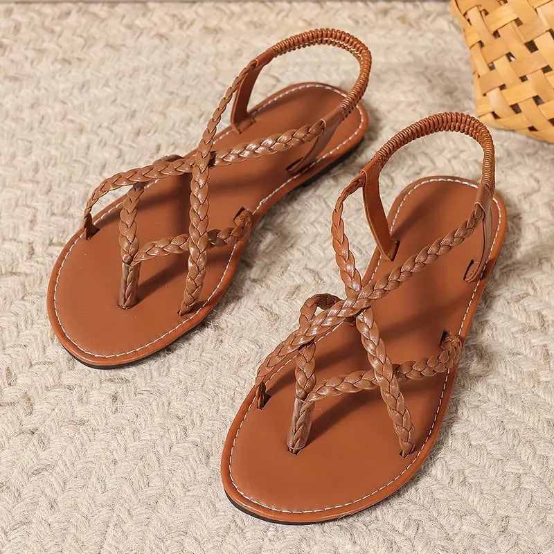 Damen Sandalen Flache Geflochtene Sommer
