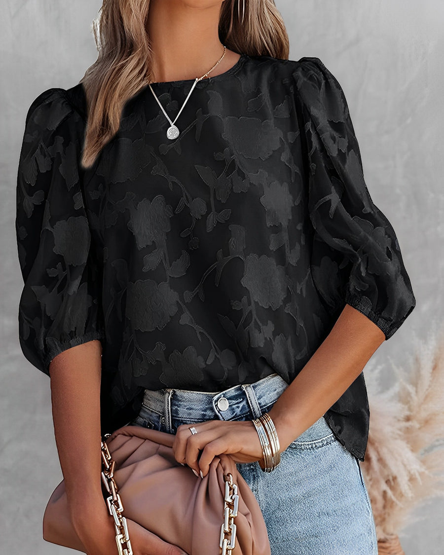 Damen Bluse Blumenmuster Puffärmel Elegant