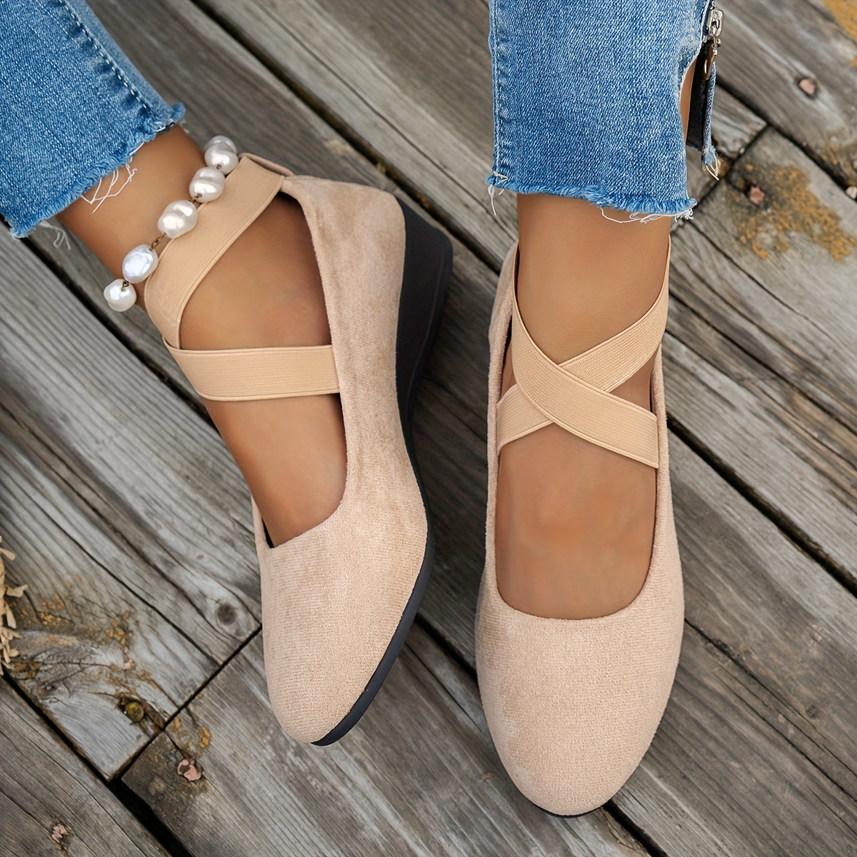 Damen Ballerinas Atmungsaktiv Samt Bequem
