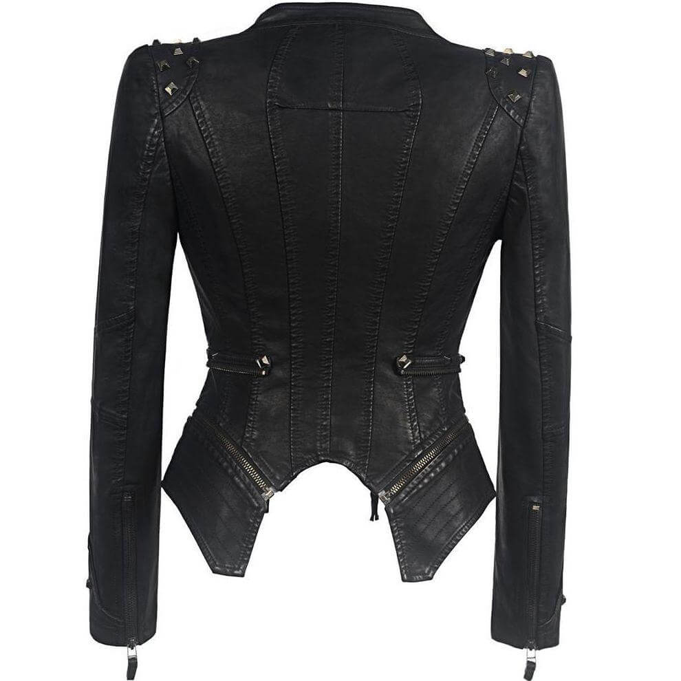 Lederjacke Damen Nieten Ledermantel Schwarz