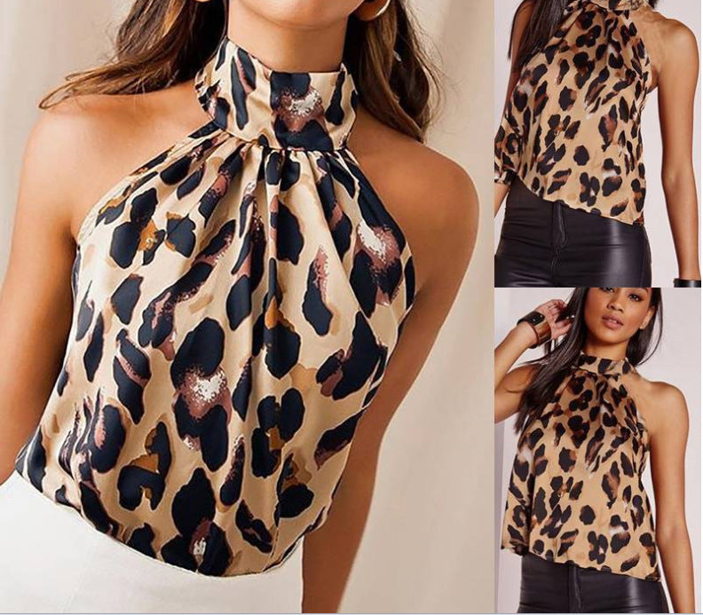 Damen Top Leopardenmuster Ärmellos Schick - BerlinGlamour