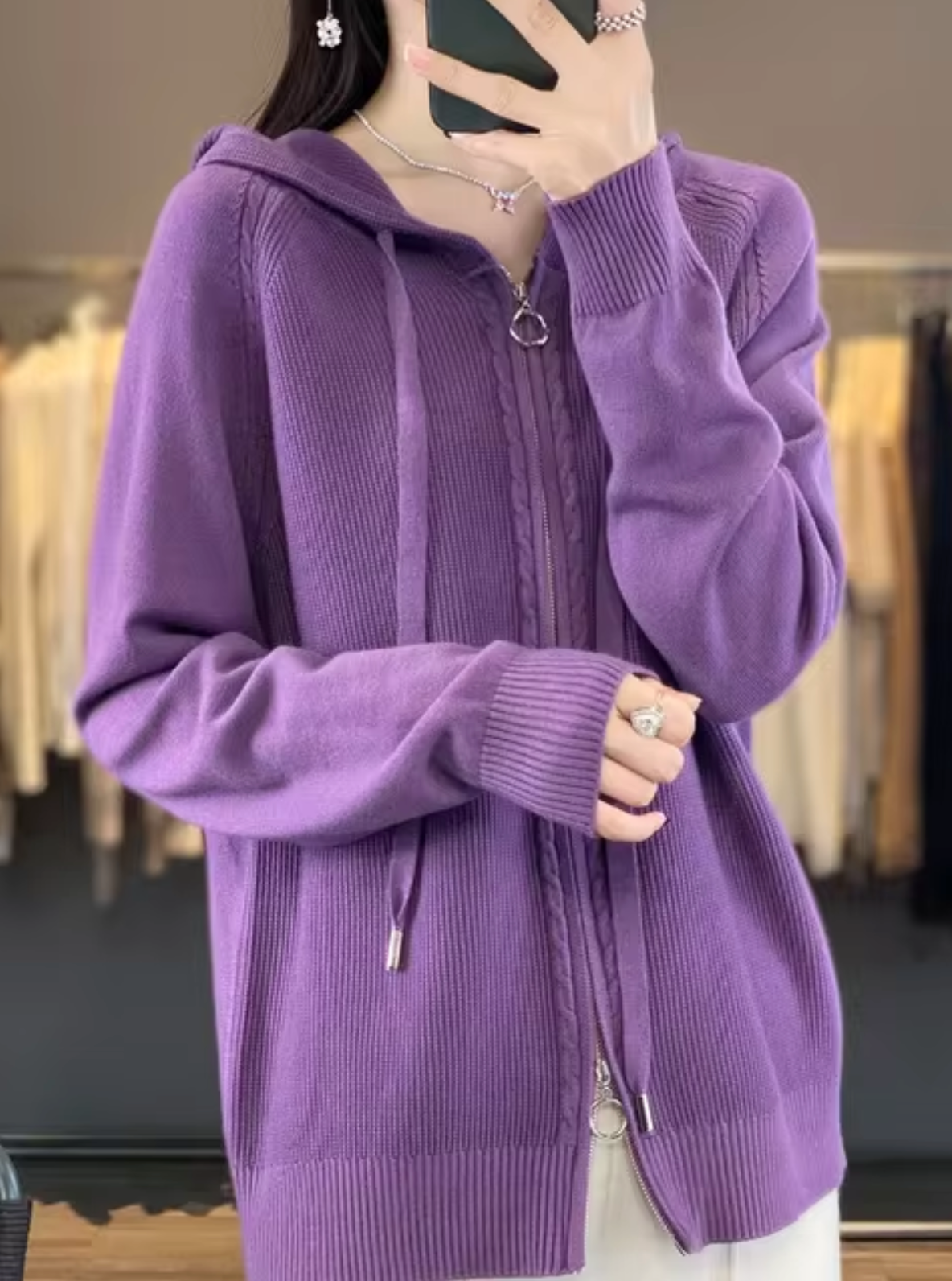 Strickjacke mit Kapuze Damen Warm