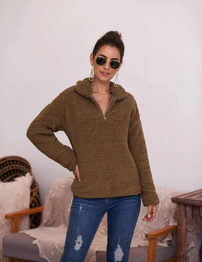 Damen Fleecepullover Kuschelig Halbzipp Verschiedene Farben