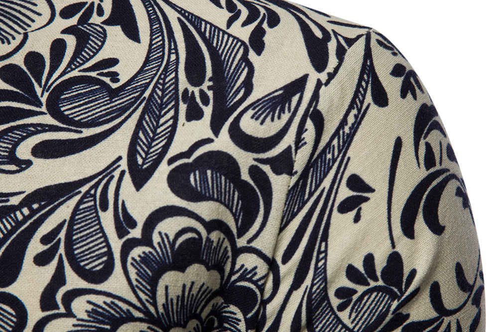 Herren Hemd Kurzarm Modern Floralmuster Stehkragen