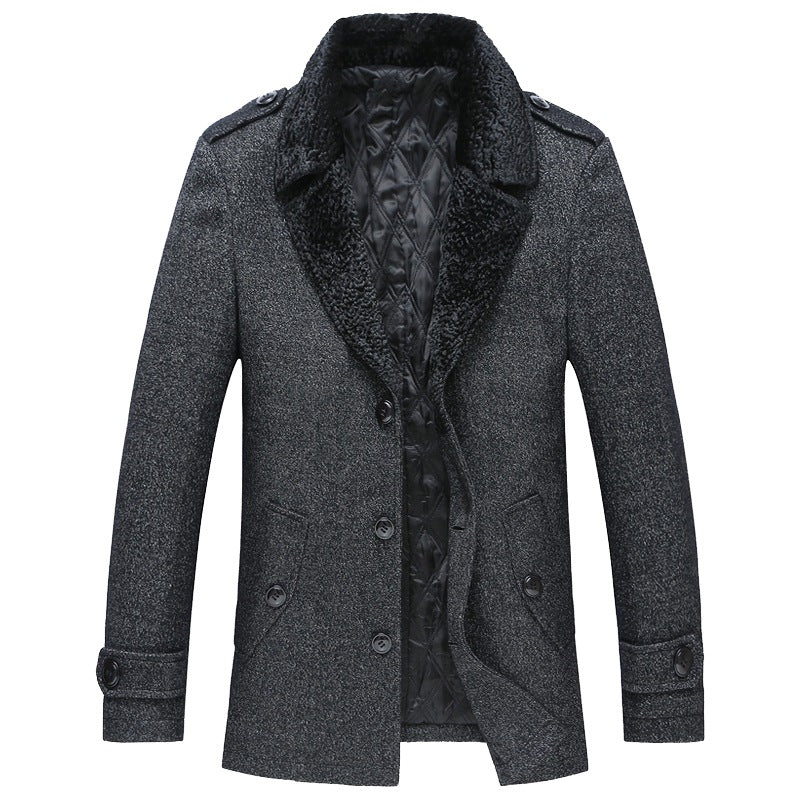 Herren Mantel Eleganter Pelzkragen Luxus Winter