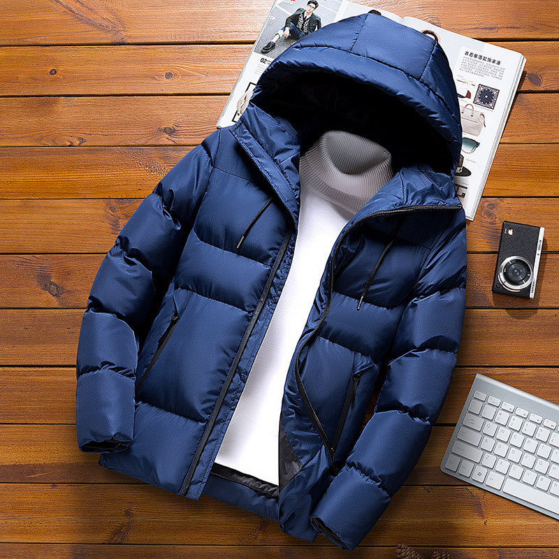 Herren Winterjacke Warm Abnehmbare Kapuze Schwarz