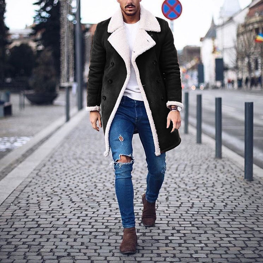 Herren Wintermantel Gefüttert Warm Schwarz