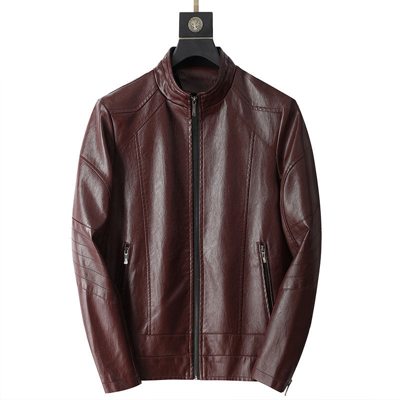 Herren Lederjacke Lässig Mit Reißverschlusstaschen Modern