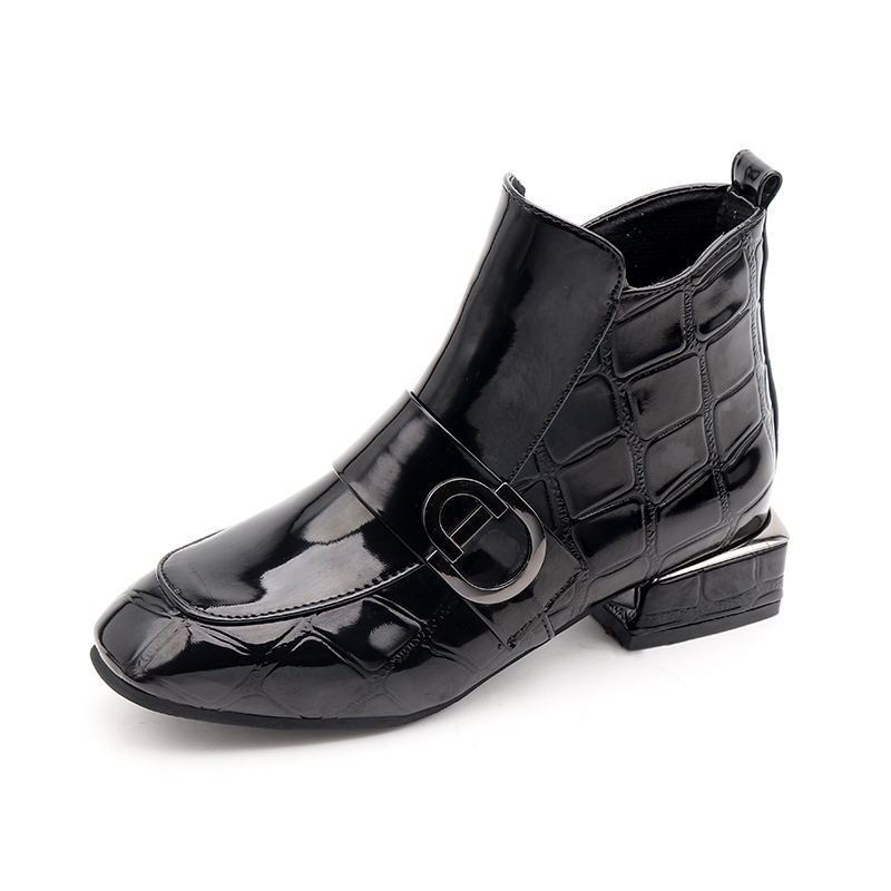Damen Stiefelette Schnalle Schuhe Elegant Schwarz