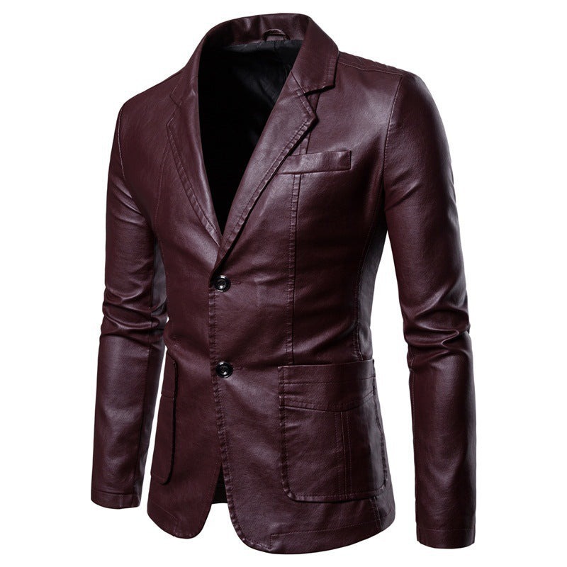 Herren Blazer Slim Fit Kunstleder Modern