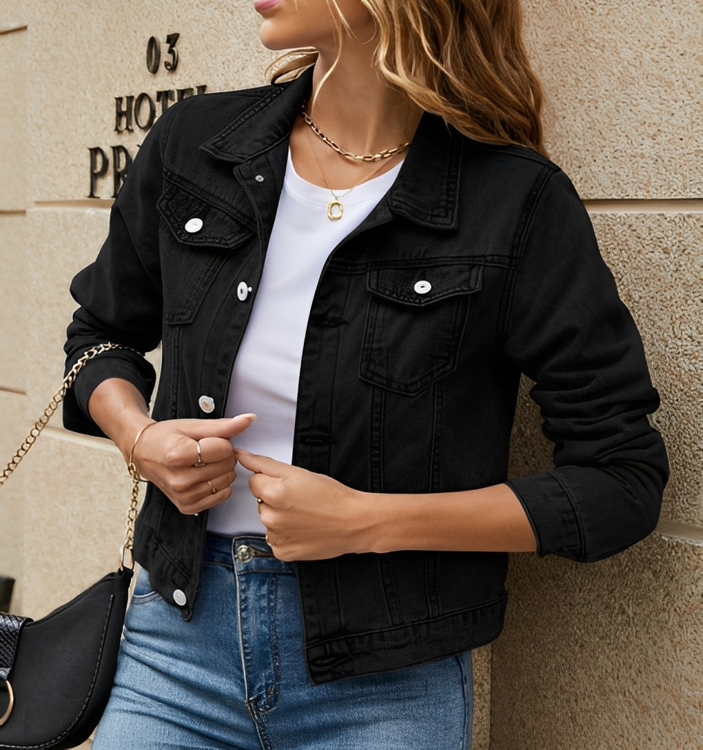 Jeansjacke Damen Modern Reverskragen Blau