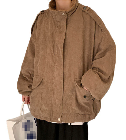 Cordjacke Vorderknopfblende Damen Lederlook Modern - BerlinGlamour