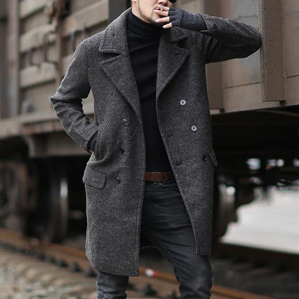 Herren Wollmantel Modern Edel Schwarz