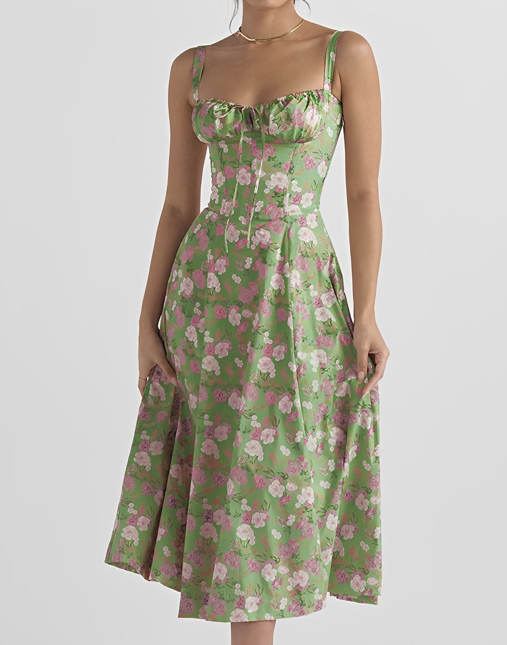Midi-Kleid Damen Slim Fit Blumenmuster Sommerkleid
