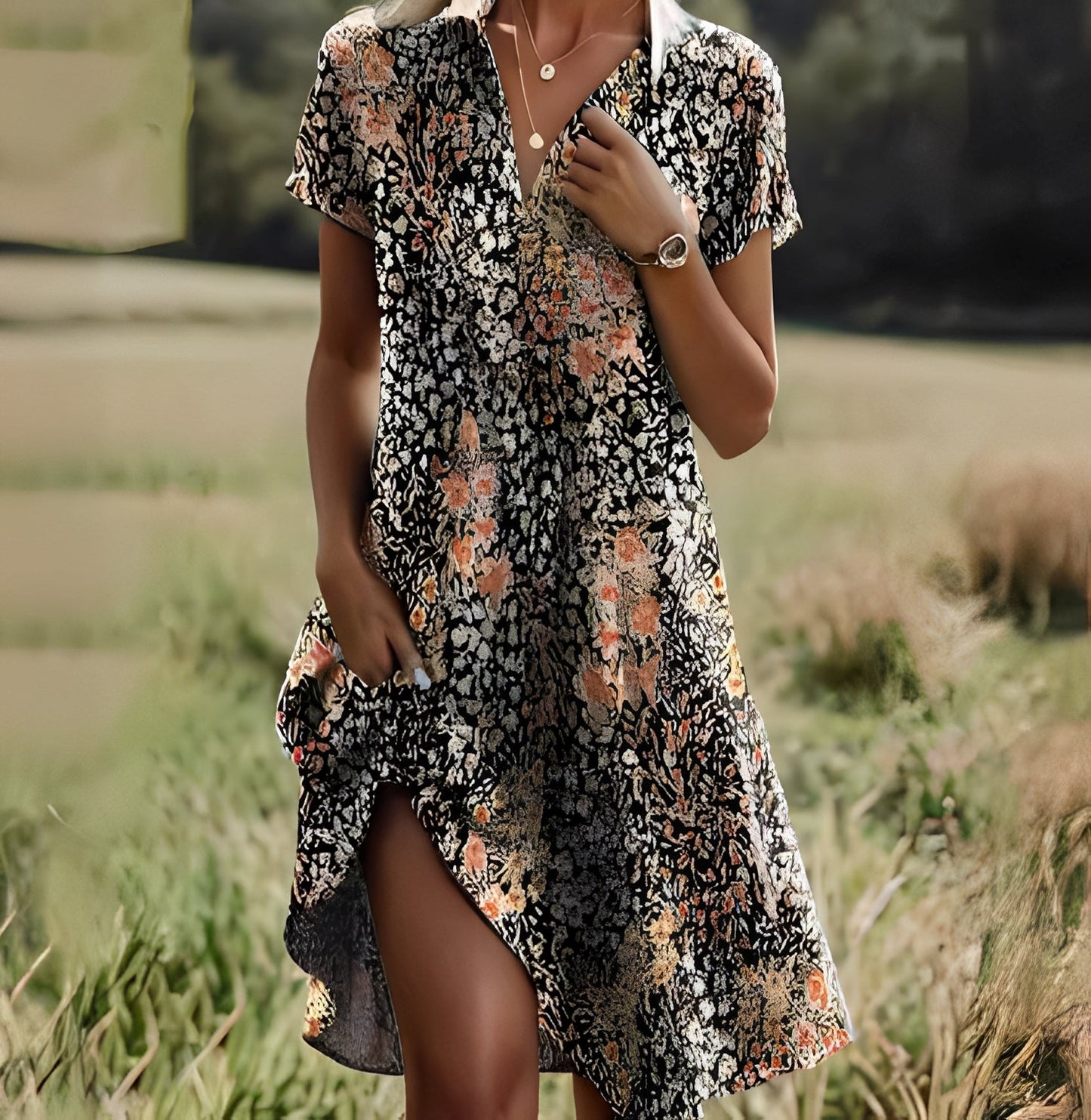 Damenkleid Kurzärmelig Elegantes Sommerkleid