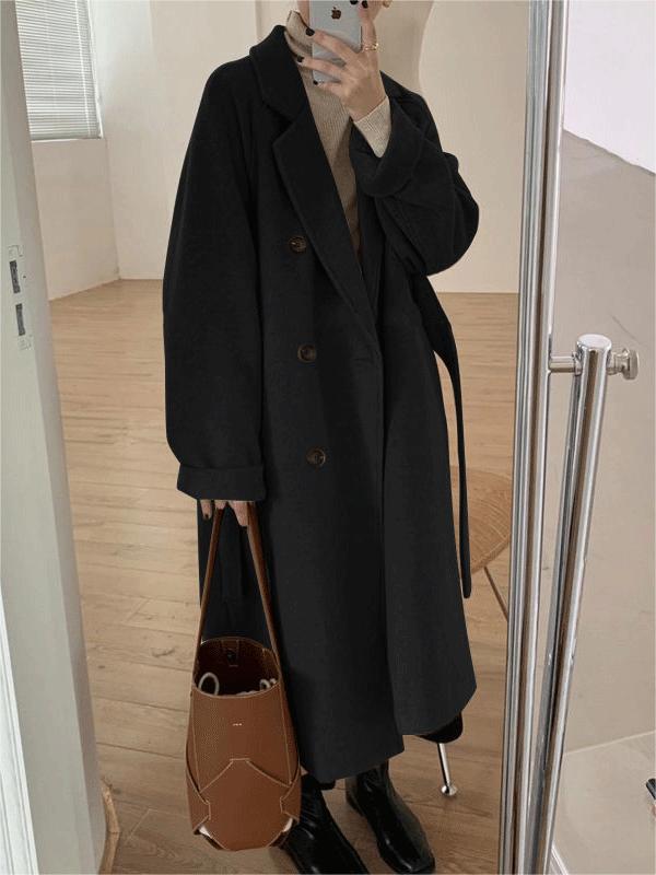 Damenschal Mantel Oversized Lang Reverskragen Mit Gürtel