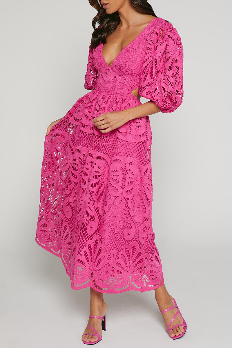 Sexy Spitze A-Linie Kleid mit V-Ausschnitt