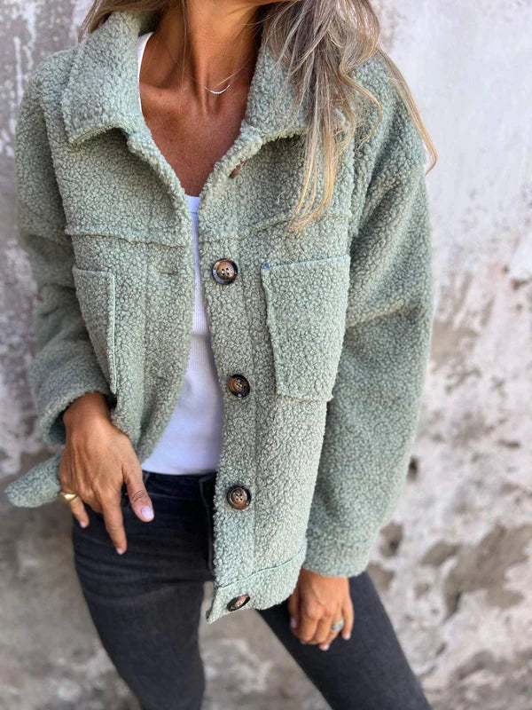 Kurze Wolljacke Damen Revers Style