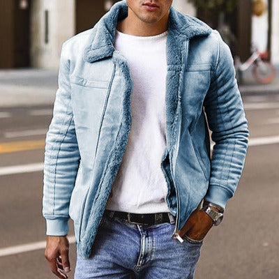 Lammfelljacke Herren Modern Pilotenstyle Elegant Schwarz