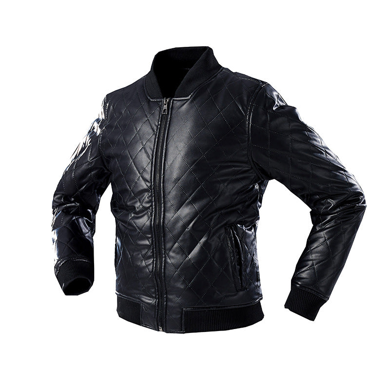 Herren Leder-Bomberjacke Gesteppt Schwarz Modern