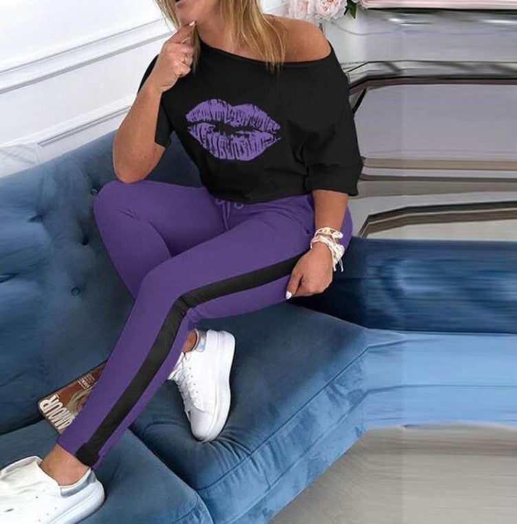Damen T-Shirt mit Lippenmotiv Trendy Style