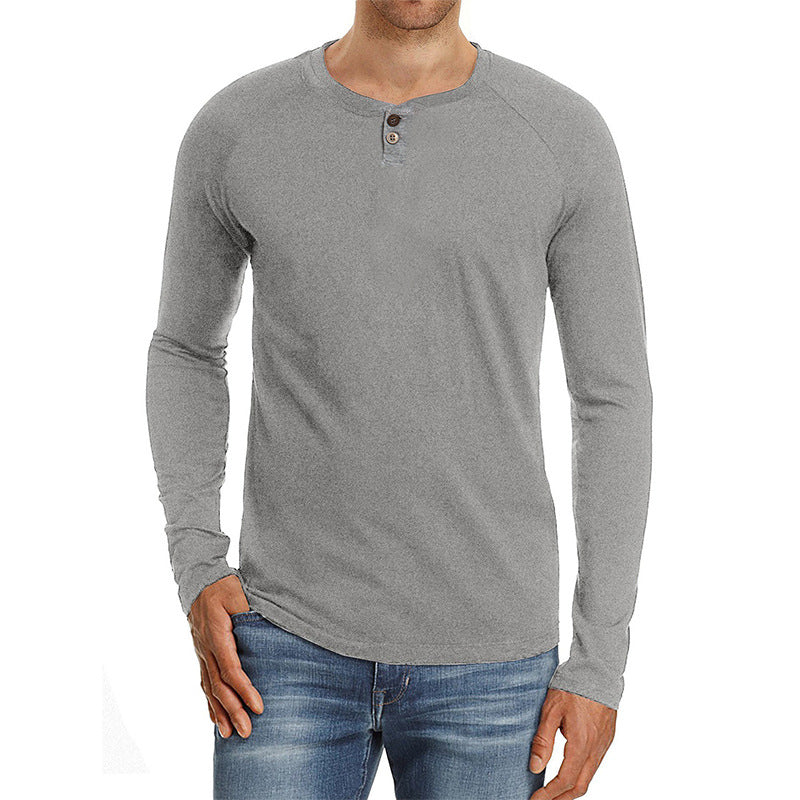 Herren Langarm-Shirt Knopf-Detail Fein-Stoff Modern