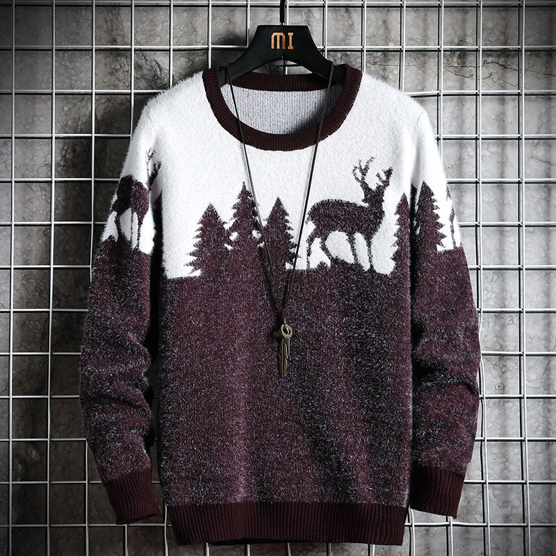 Herren Winterpullover Weich Tiermotive Kuschel Pullover