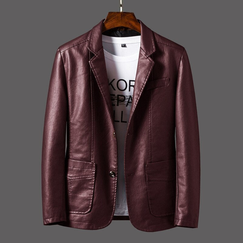Lederblazer Herren Modern Slimfit Schwarz