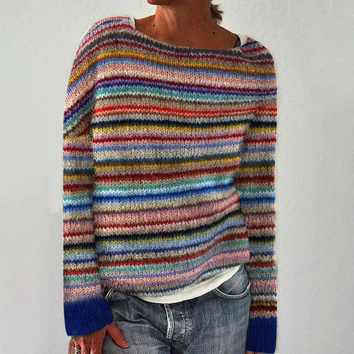 Eleganter Gestreifter Langarm Pullover Damen - BerlinGlamour