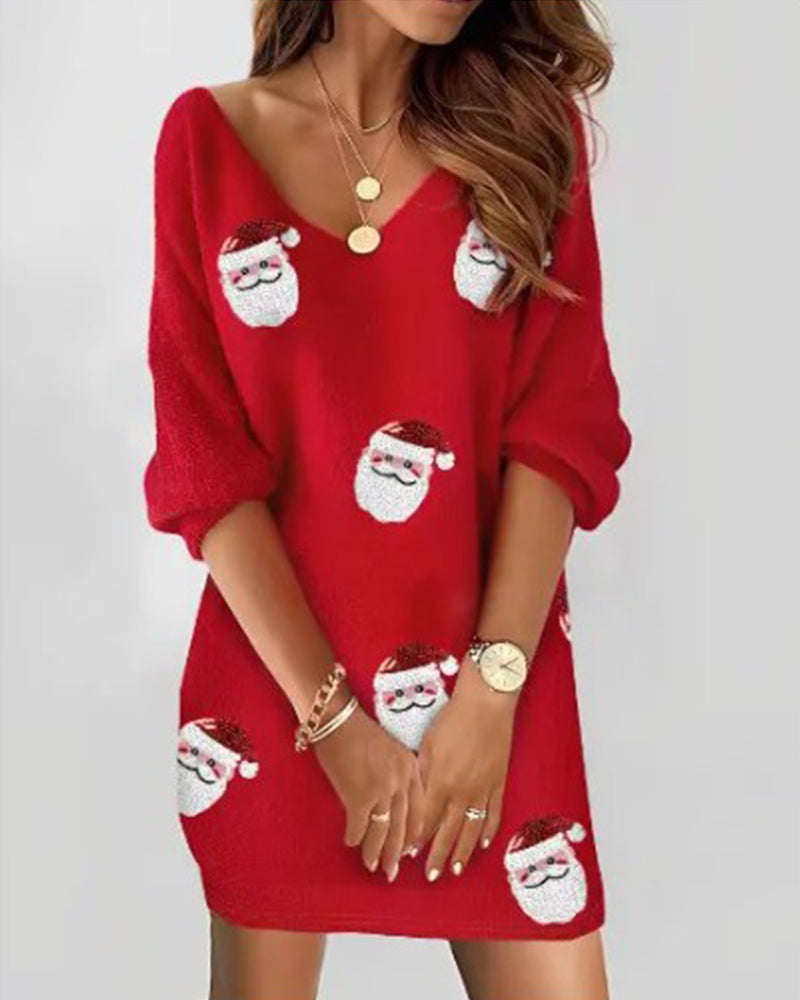 Weihnachtspullover Kleid Damen mit Weihnachtsmann Motiv Festlich - BerlinGlamour