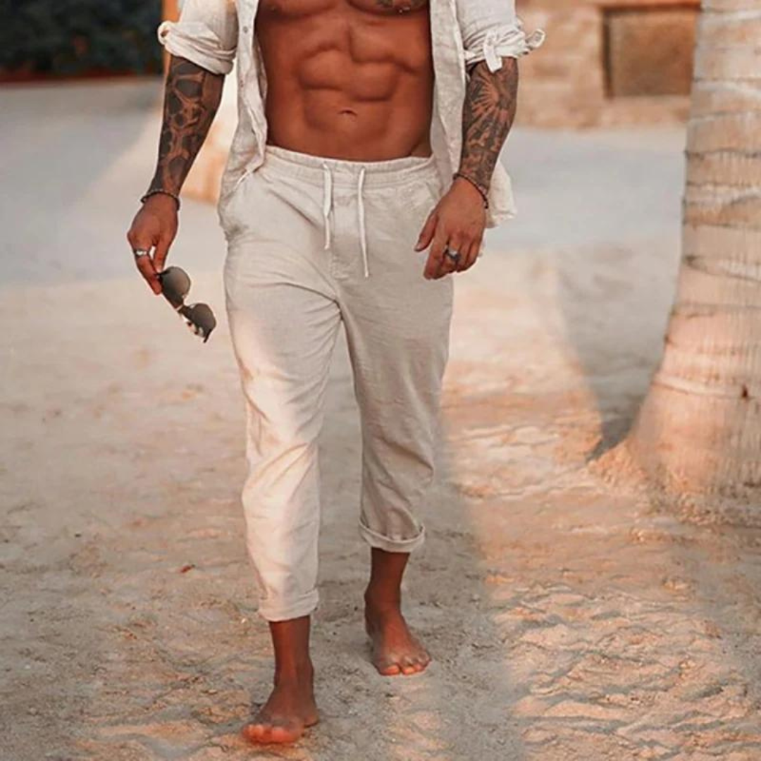 Herren Leinenhose Elegant Slim Fit Beige