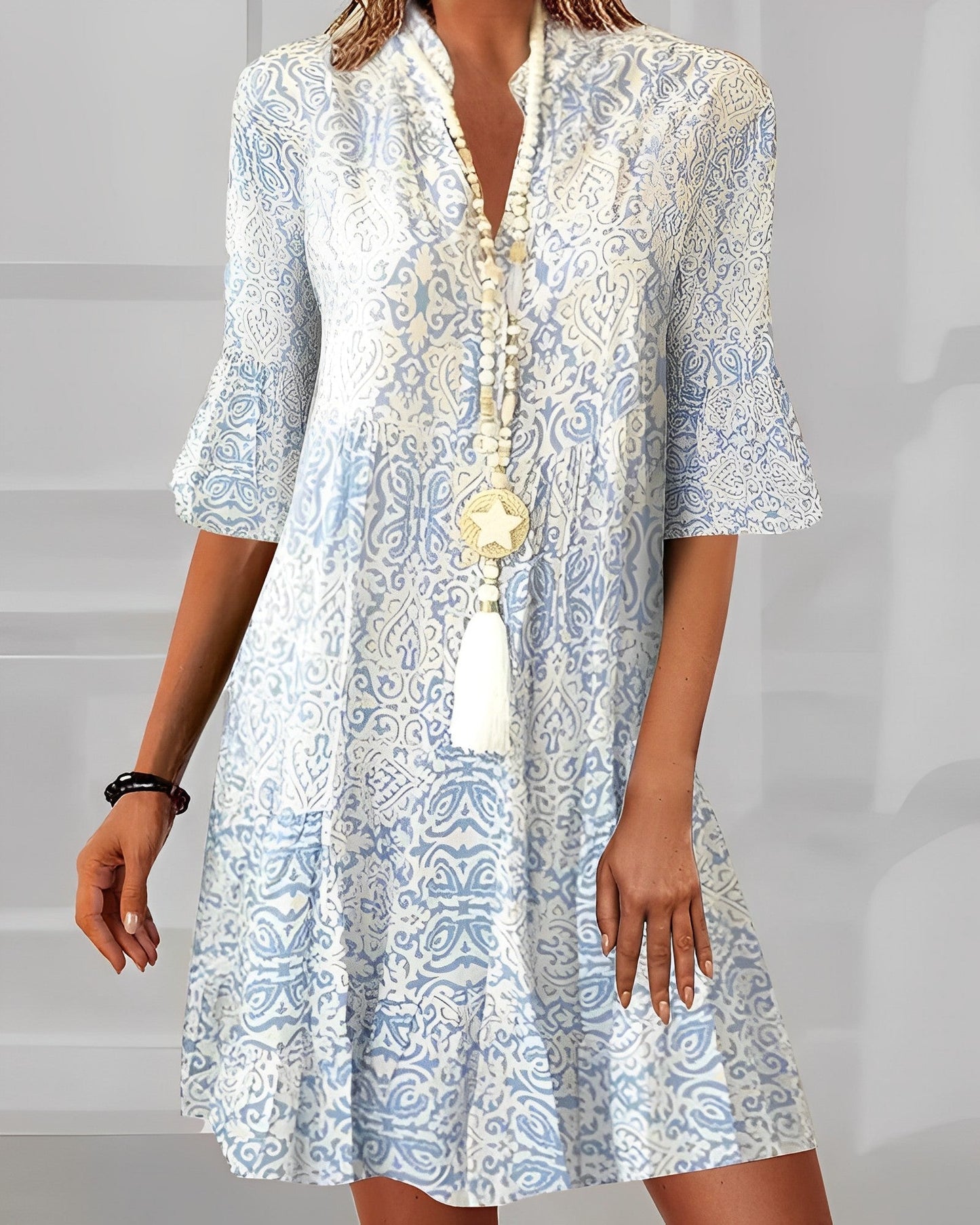 Kleid Damen Lockeres Sommerkleid Mit Ärmeln Bedruckt