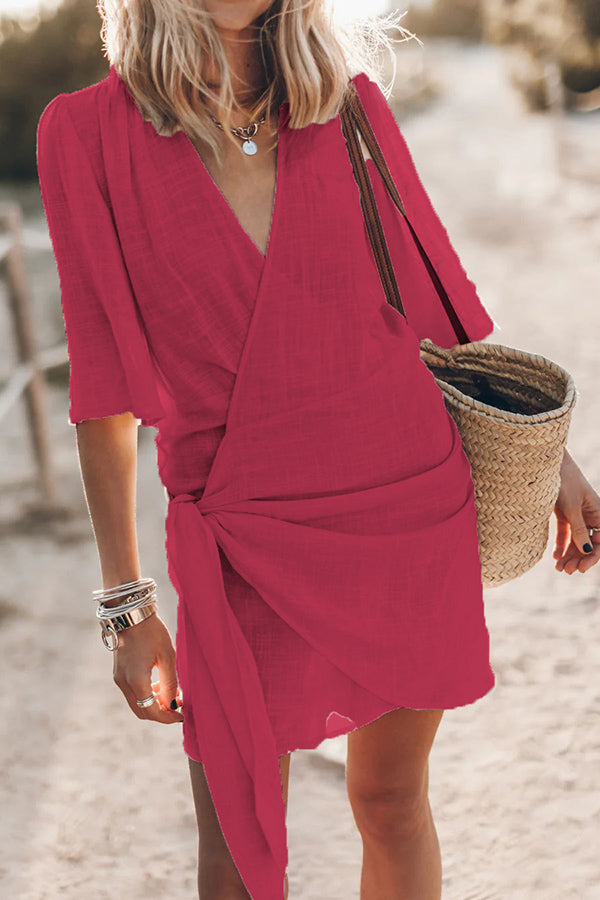 Boho Wickelkleid mit Gürtel Damen Sommerkleid