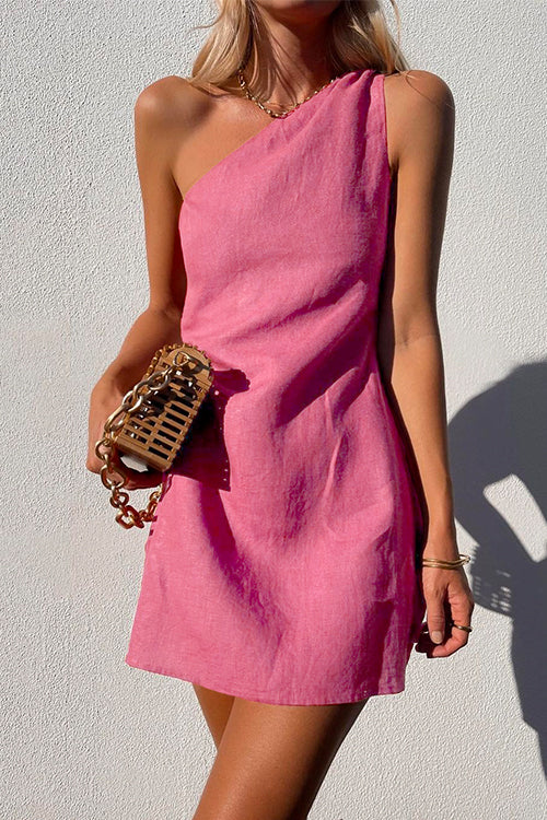 Baumwoll Kleid Mit Einem Schulter Minikleid Sommer