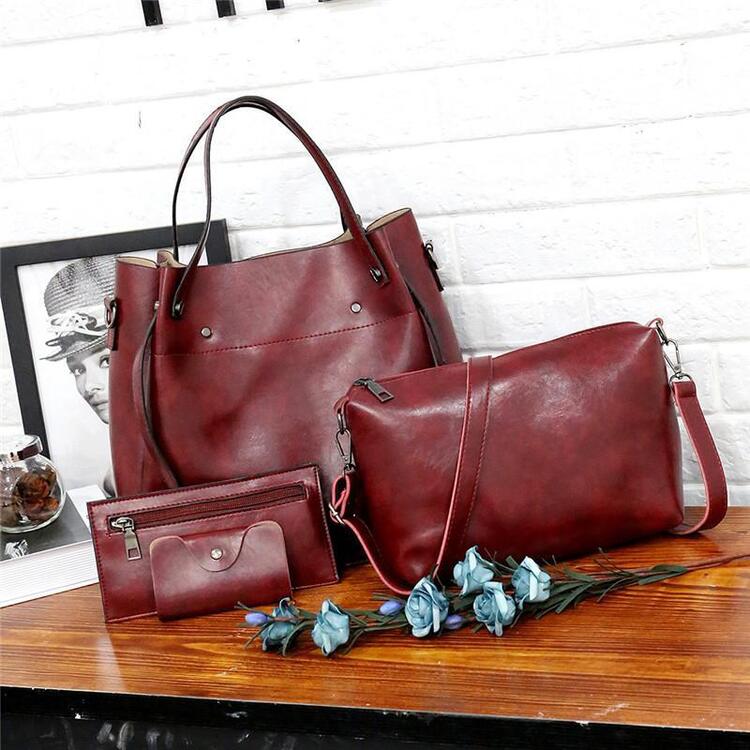 Damen Handtaschensatz 4-teilig mit Weinlese Muster