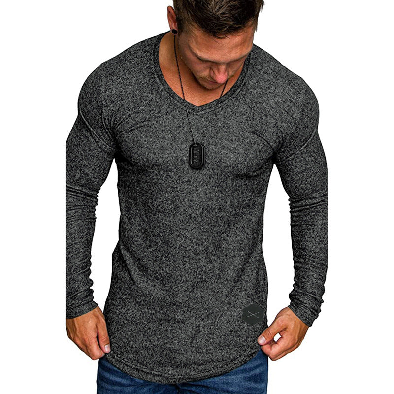 Herren Langarmshirt Modern V-Ausschnitt Slim Fit