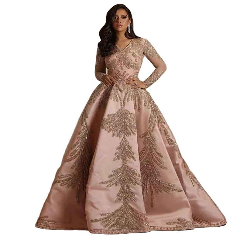 Damen Abendkleid Glamourös Pailletten V-Ausschnitt Elegant
