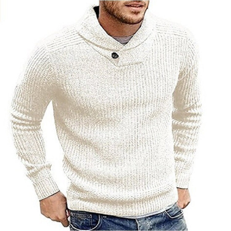 Herren Pullover StrickSchal Kragen Knopf Detail Elegant