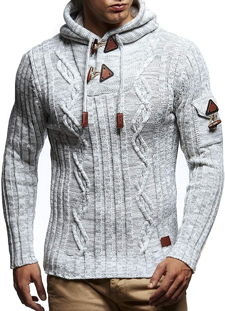 Herren Strickpullover Kapuze Hochwertig Warm