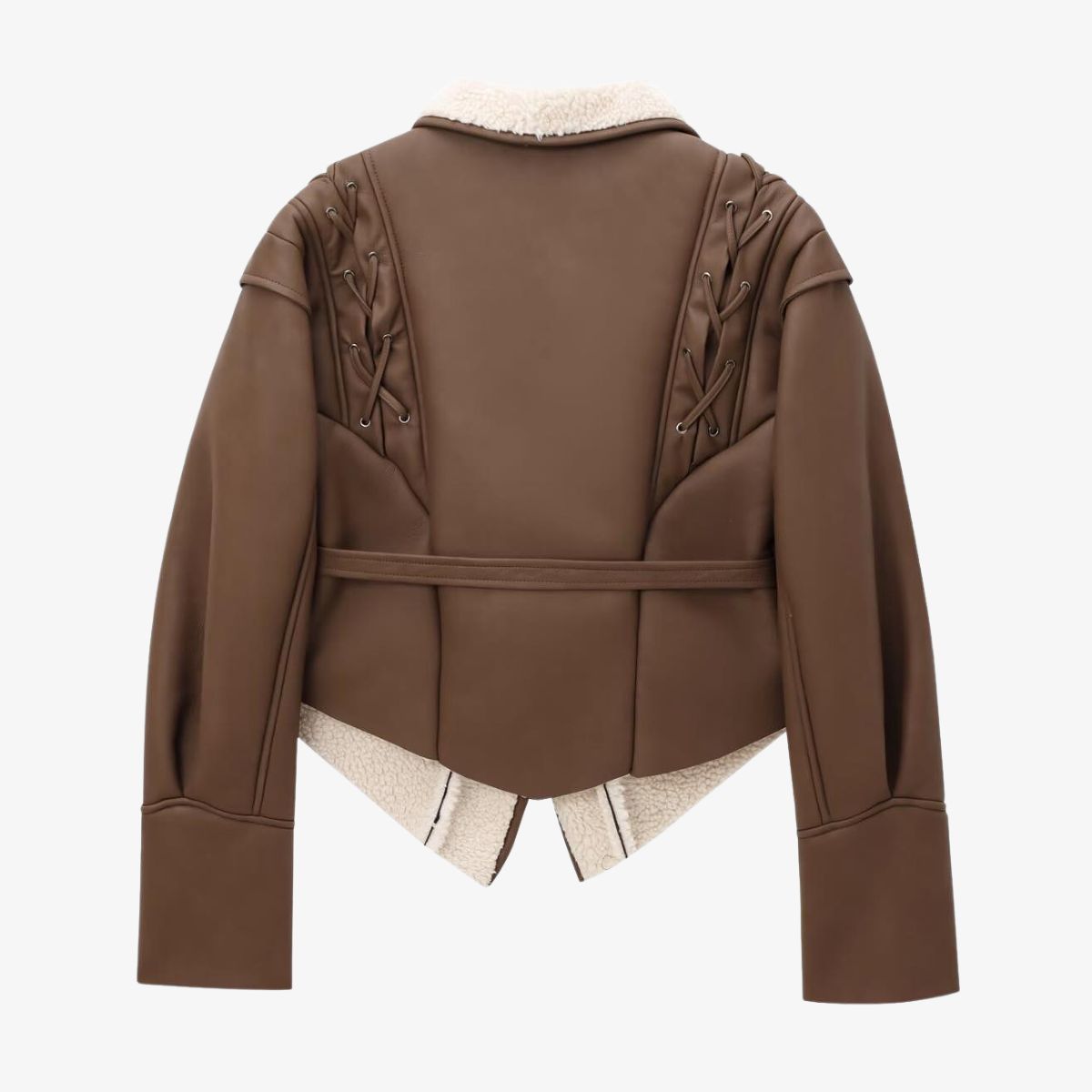 Kunstlederjacke Warm Teddyfutter Schnürung Frauen