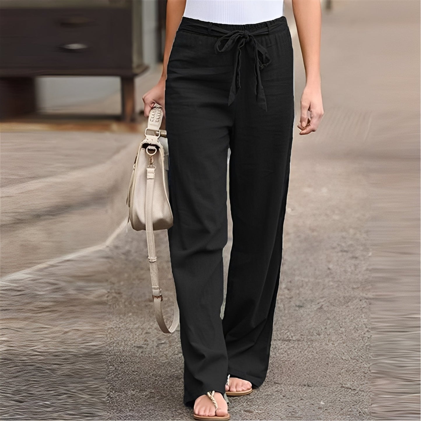 Elastische Damen Hose mit Weitem Bein und Komfortbund