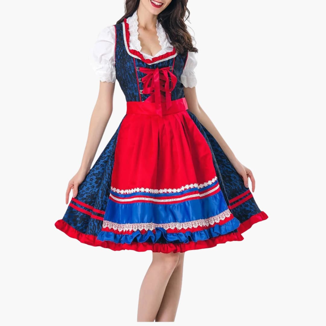 Damen Dirndl Kleid mit Schnürung und Schürze