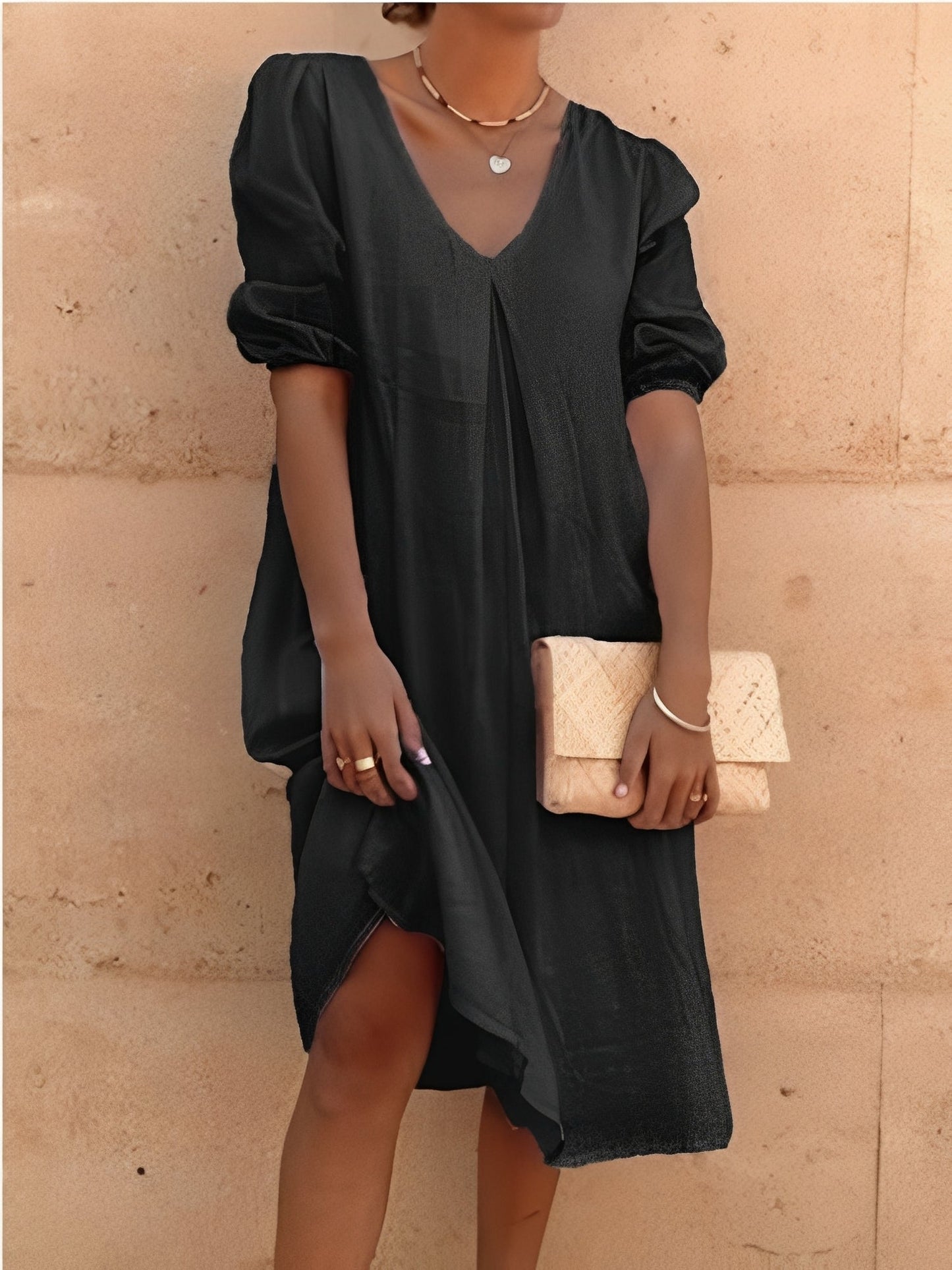 Lässiges Damen Midikleid Locker Geschnitten Sommerkleid
