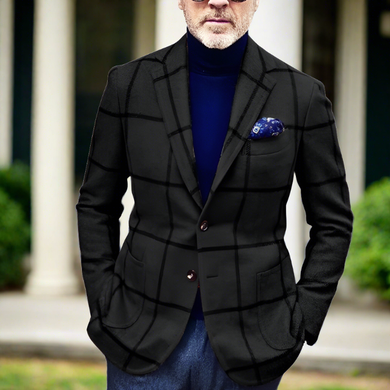 Herren Blazer Karo Muster Elegant Schmal