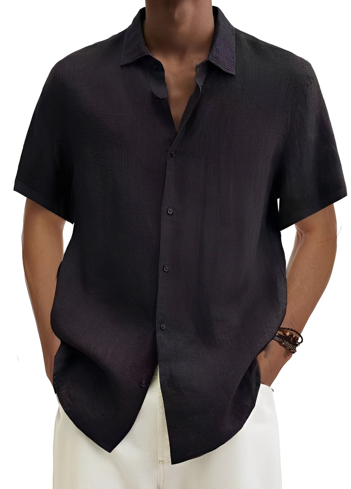 Herren-Hemd Lässig Knöpfe Baumwolle Relaxed Fit