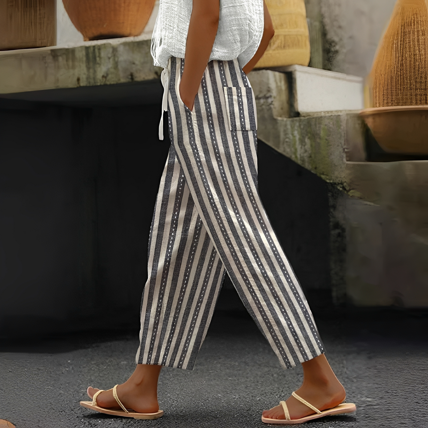 Damen Hose mit Taschen Stilvoll Elegant
