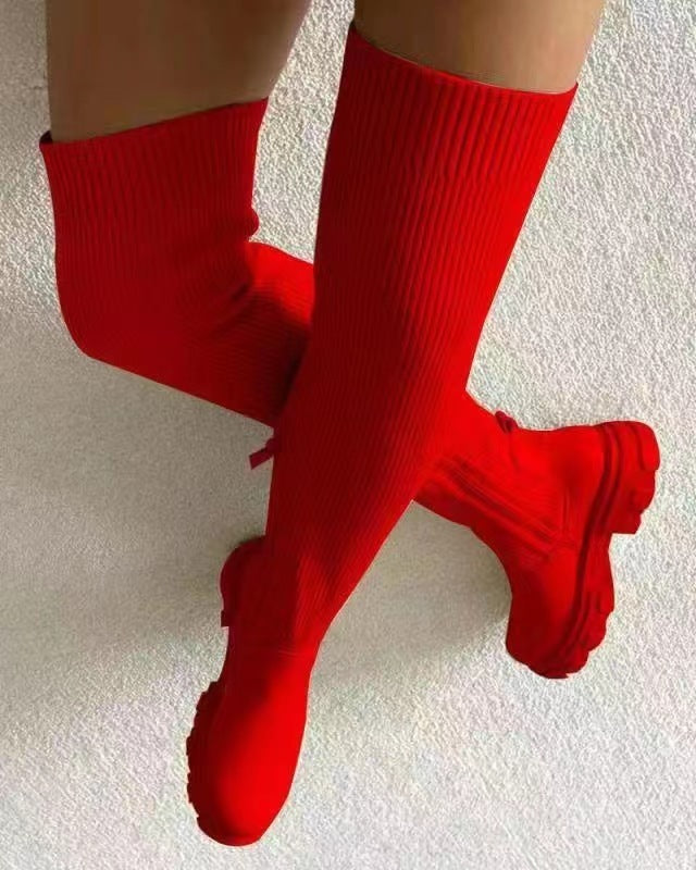 Elastische Stiefel Reißverschluss Damen Stiefel Schwarz