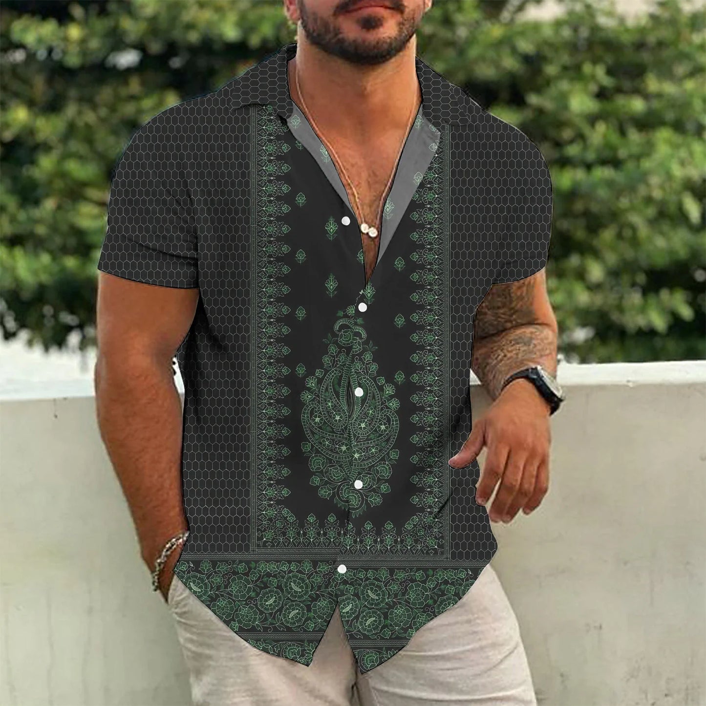 Herren Freizeithemd Modern Stylisch Leger