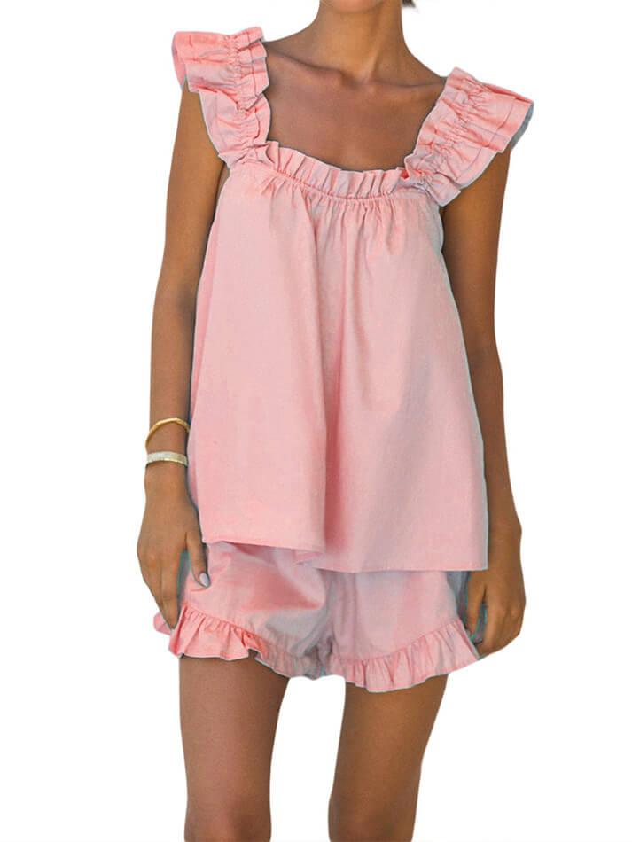 Baumwoll Shorts Satz Rüschen Cami Damen