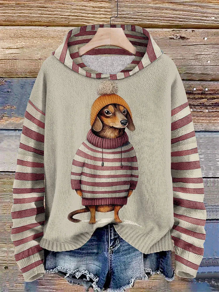 Damen-Kapuzenpullover mit niedlichem Dackel-im-Kleid-Motiv